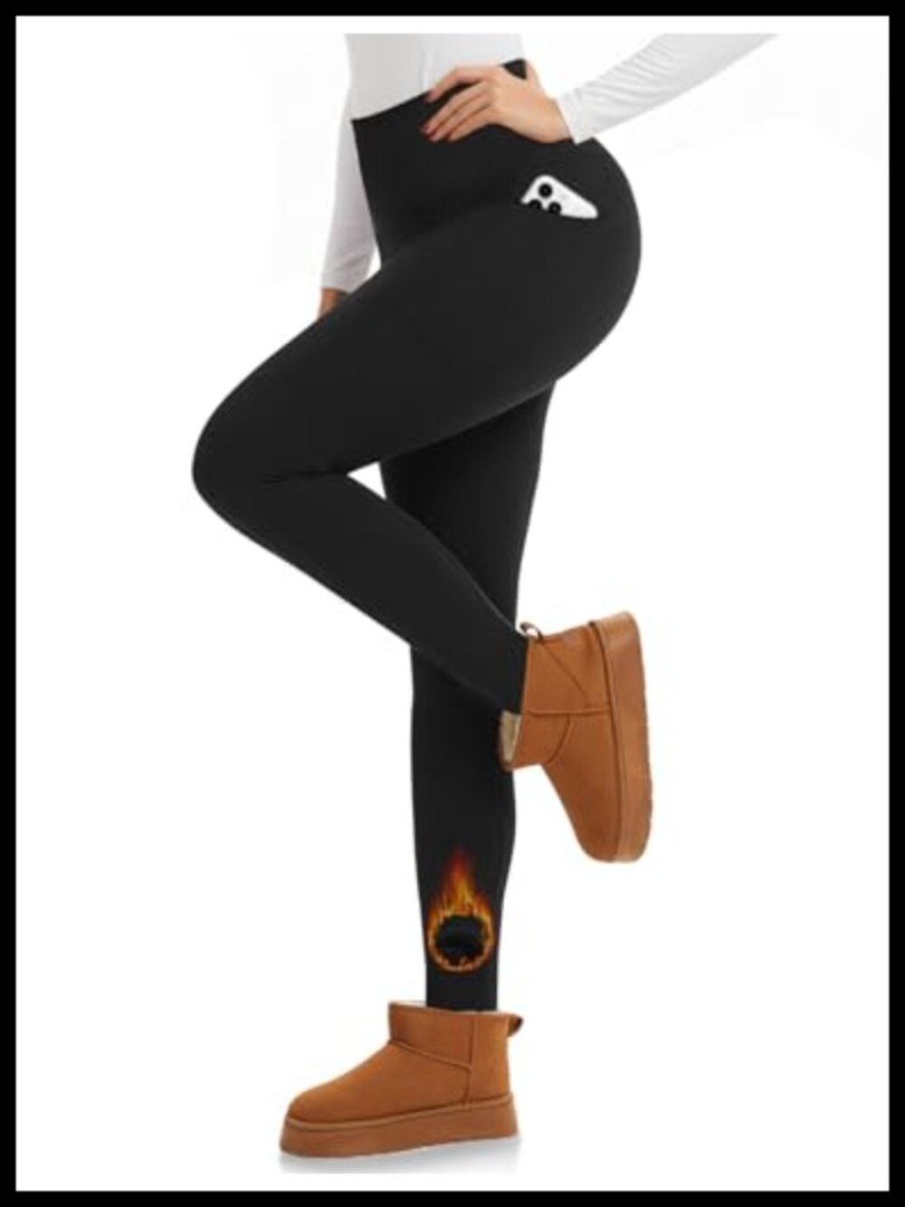 Fleece Lined Leggings with Pockets - Thermal High Waist Tummy Control Yoga Pants